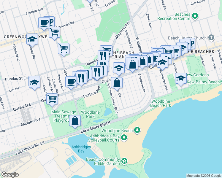 map of restaurants, bars, coffee shops, grocery stores, and more near 93 Northern Dancer Boulevard in Toronto