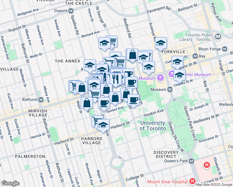 map of restaurants, bars, coffee shops, grocery stores, and more near in Toronto