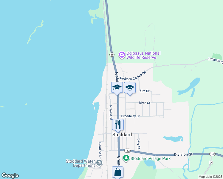map of restaurants, bars, coffee shops, grocery stores, and more near 329 North Main Street in Stoddard