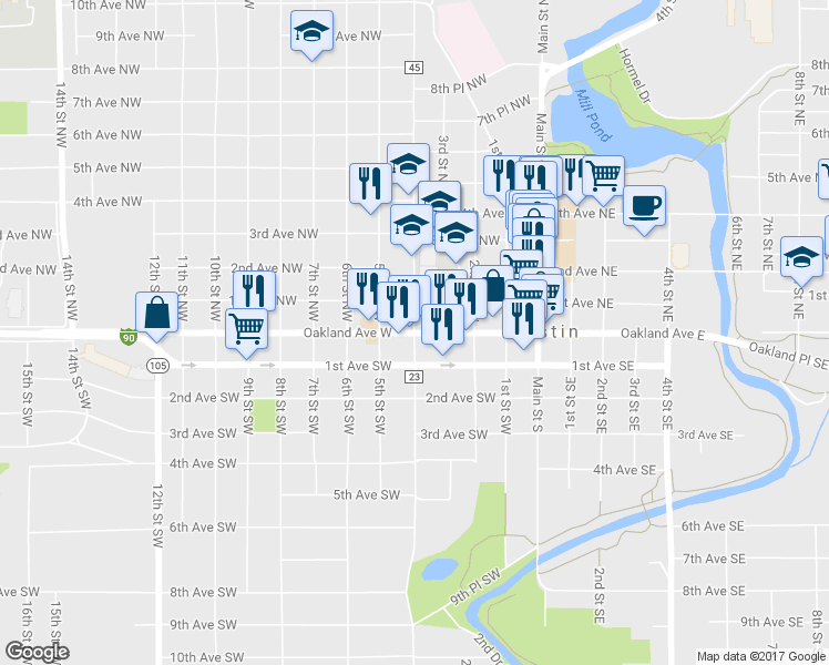 map of restaurants, bars, coffee shops, grocery stores, and more near 120 Broadway in Austin