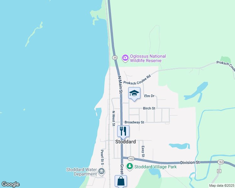 map of restaurants, bars, coffee shops, grocery stores, and more near 329 North Main Street in Stoddard