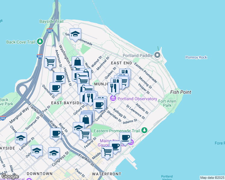 map of restaurants, bars, coffee shops, grocery stores, and more near in Portland