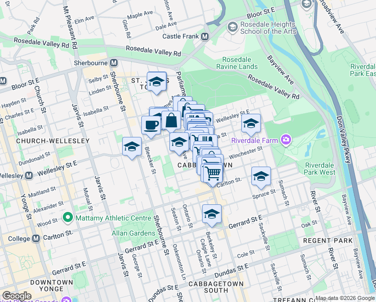 map of restaurants, bars, coffee shops, grocery stores, and more near in Toronto