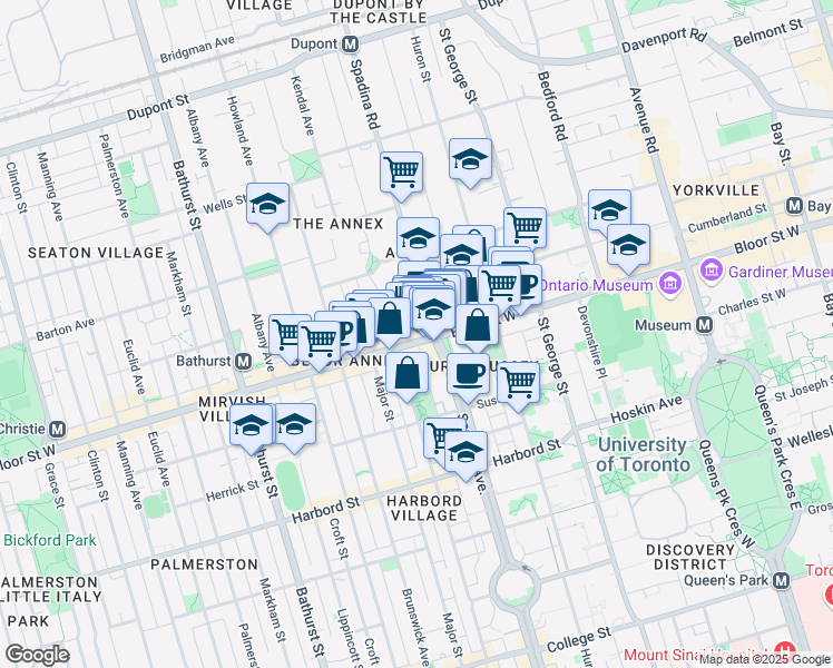 map of restaurants, bars, coffee shops, grocery stores, and more near in Toronto