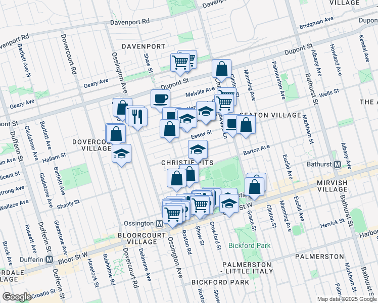map of restaurants, bars, coffee shops, grocery stores, and more near 106 Pendrith Street in Toronto