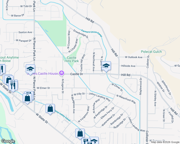 map of restaurants, bars, coffee shops, grocery stores, and more near 5110 North Yorgason Avenue in Boise