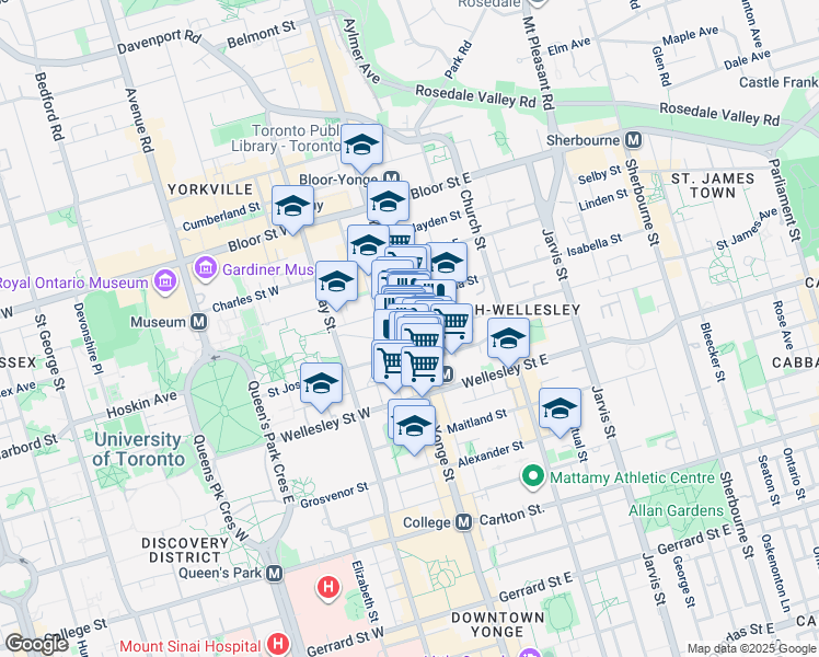 map of restaurants, bars, coffee shops, grocery stores, and more near in Toronto