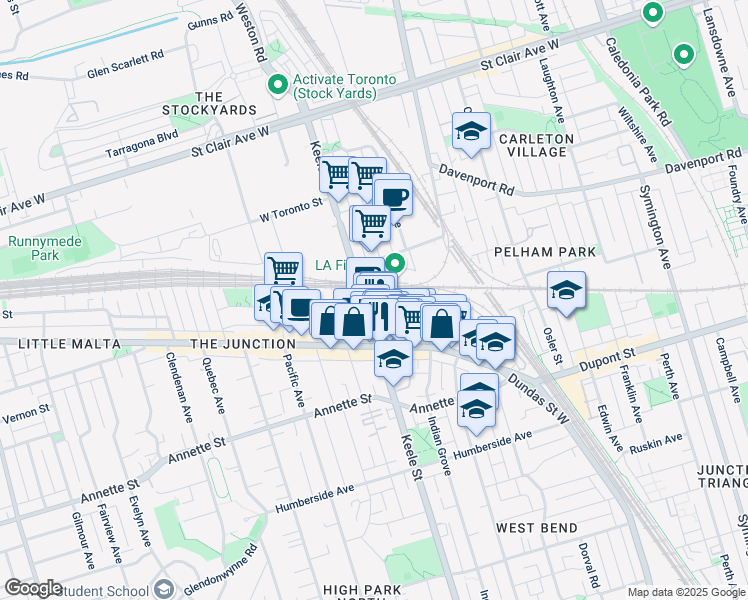 map of restaurants, bars, coffee shops, grocery stores, and more near in Toronto