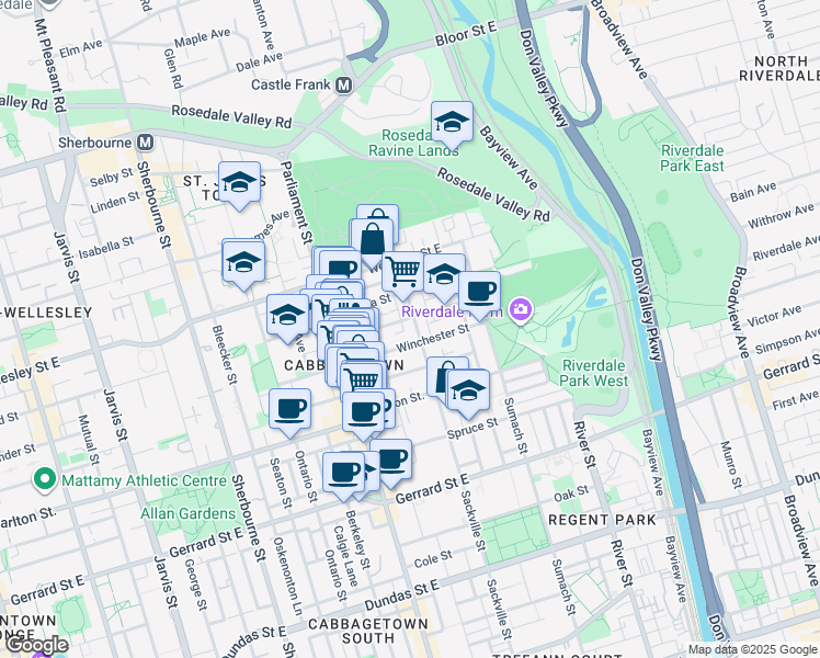 map of restaurants, bars, coffee shops, grocery stores, and more near in Toronto