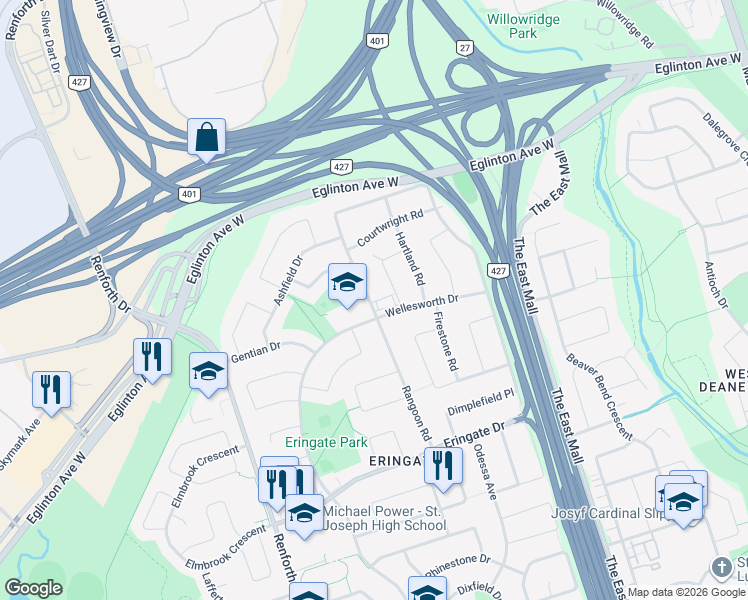 map of restaurants, bars, coffee shops, grocery stores, and more near in Toronto