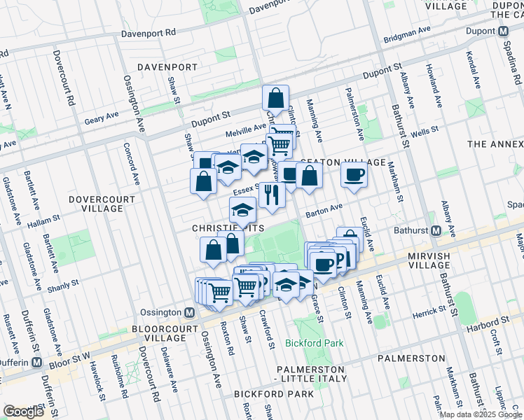 map of restaurants, bars, coffee shops, grocery stores, and more near in Toronto