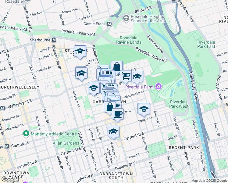 map of restaurants, bars, coffee shops, grocery stores, and more near 52 Metcalfe Street in Toronto