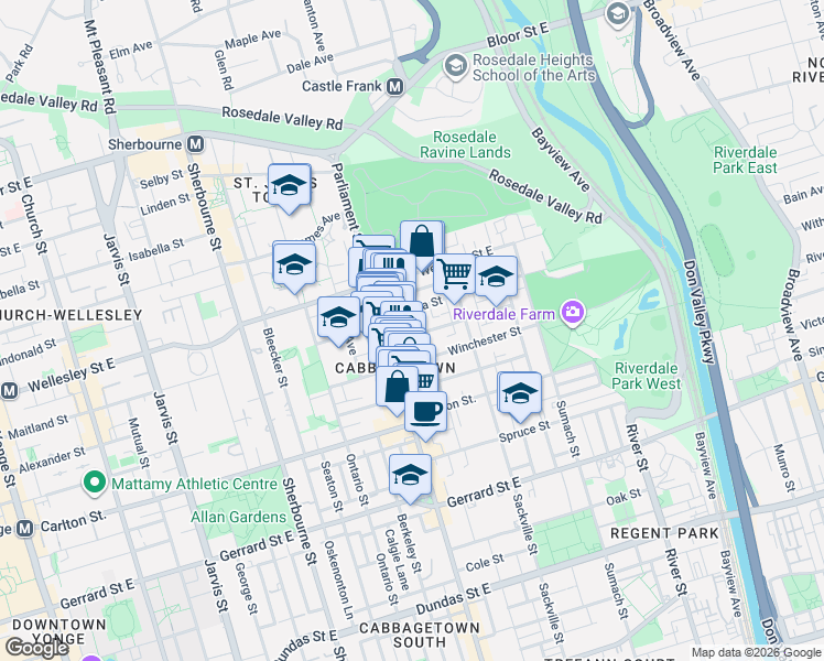 map of restaurants, bars, coffee shops, grocery stores, and more near 52 Metcalfe Street in Toronto