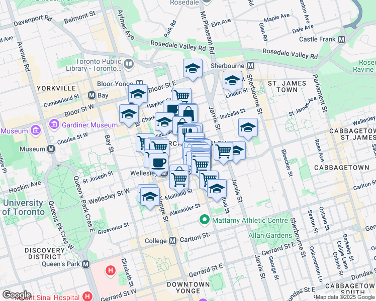 map of restaurants, bars, coffee shops, grocery stores, and more near 519 Church Street in Toronto