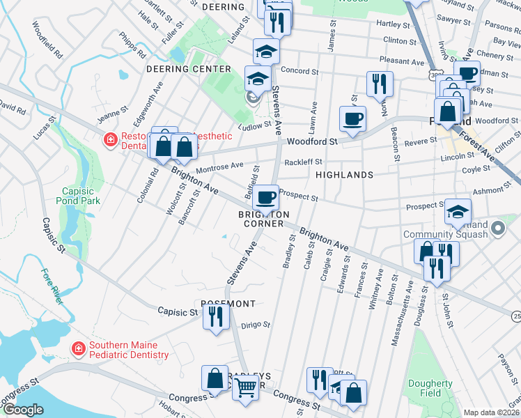 map of restaurants, bars, coffee shops, grocery stores, and more near in Portland