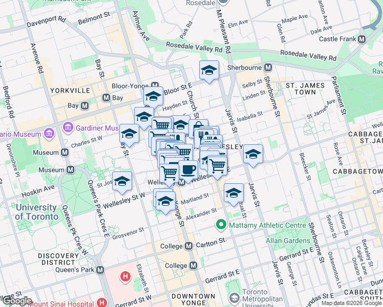map of restaurants, bars, coffee shops, grocery stores, and more near in Toronto