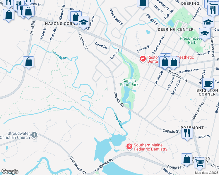 map of restaurants, bars, coffee shops, grocery stores, and more near 294 Capisic Street in Portland