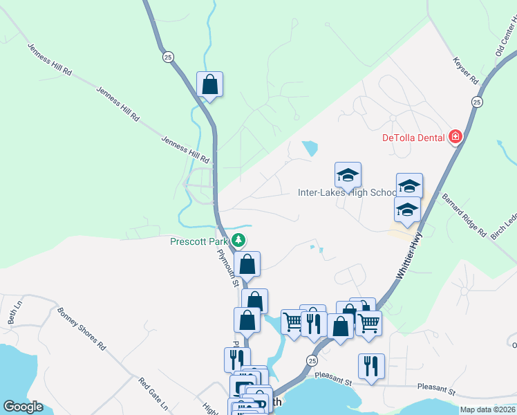 map of restaurants, bars, coffee shops, grocery stores, and more near 10 Greemore Road in Meredith