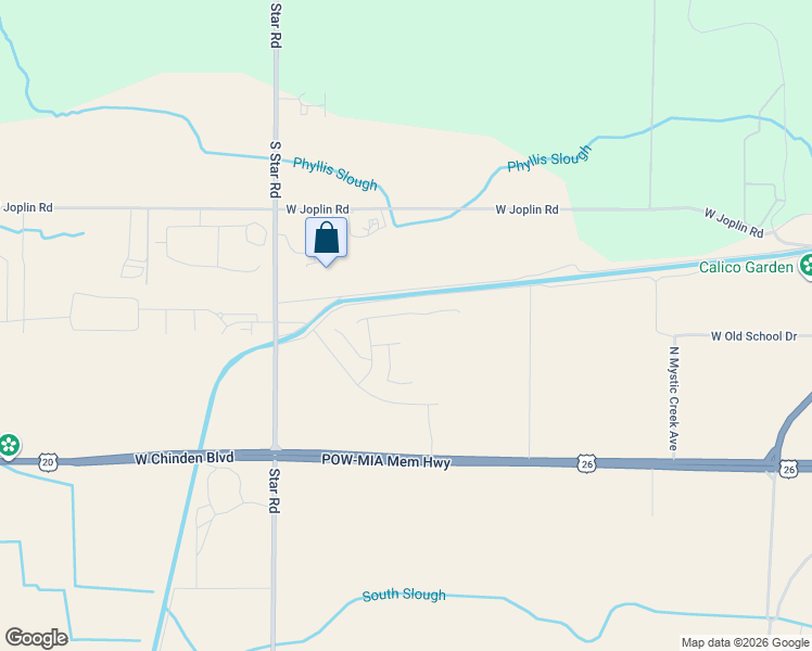 map of restaurants, bars, coffee shops, grocery stores, and more near 7100 Star Road in Meridian