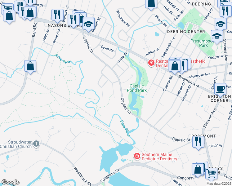 map of restaurants, bars, coffee shops, grocery stores, and more near 294 Capisic Street in Portland