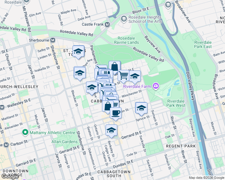 map of restaurants, bars, coffee shops, grocery stores, and more near in Toronto