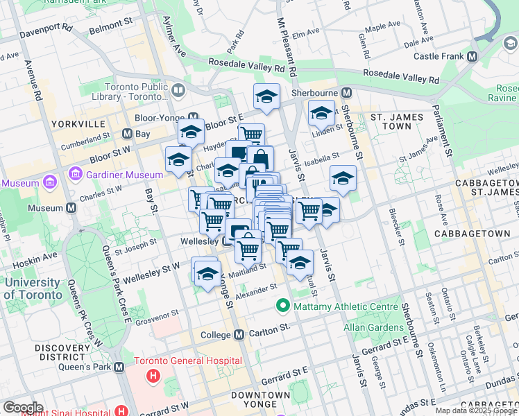 map of restaurants, bars, coffee shops, grocery stores, and more near 519 Church Street in Toronto