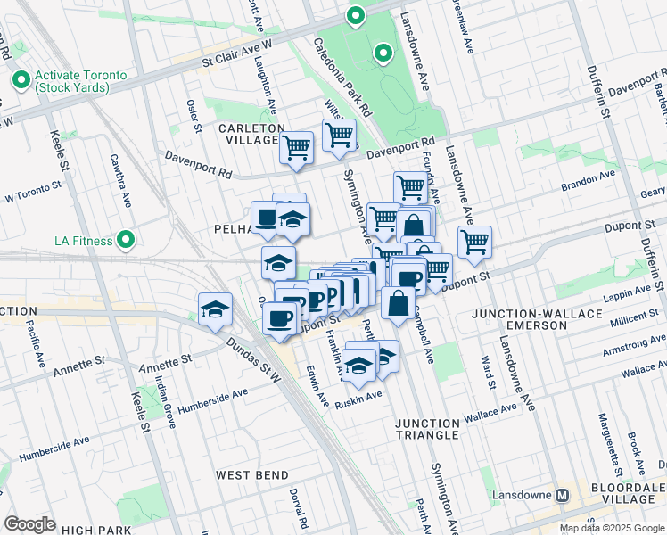 map of restaurants, bars, coffee shops, grocery stores, and more near in Toronto