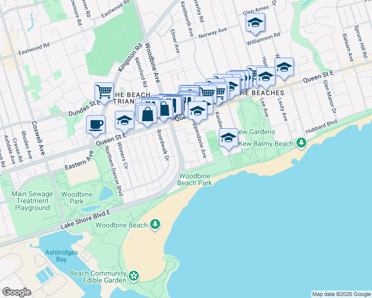 map of restaurants, bars, coffee shops, grocery stores, and more near 10 Buller Avenue in Toronto