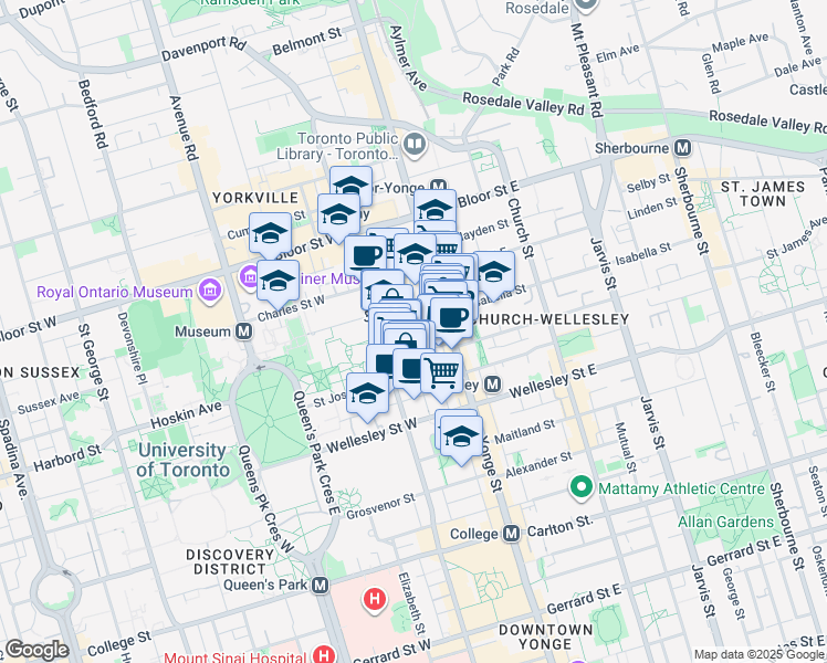 map of restaurants, bars, coffee shops, grocery stores, and more near 5 Inkerman Street in Toronto