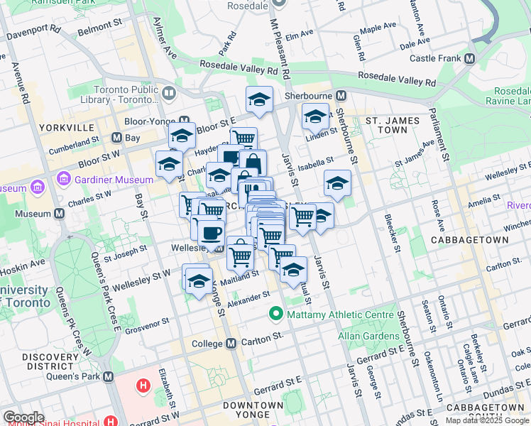 map of restaurants, bars, coffee shops, grocery stores, and more near 4 Monteith Street in Toronto