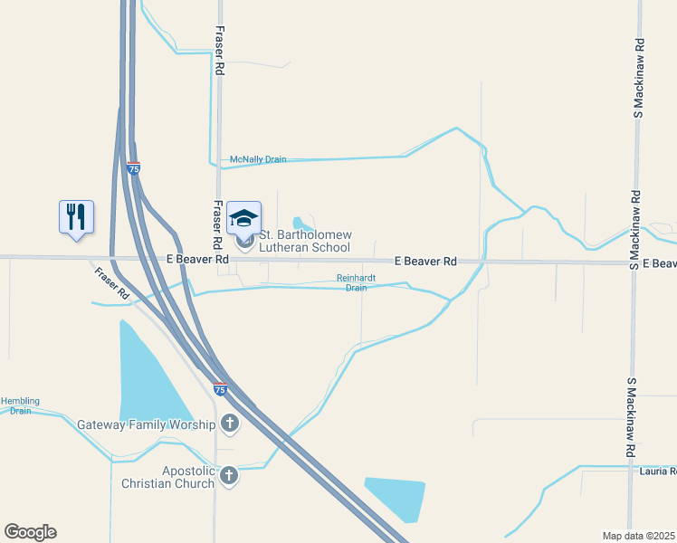 map of restaurants, bars, coffee shops, grocery stores, and more near 1128-1176 East Beaver Road in Bay
