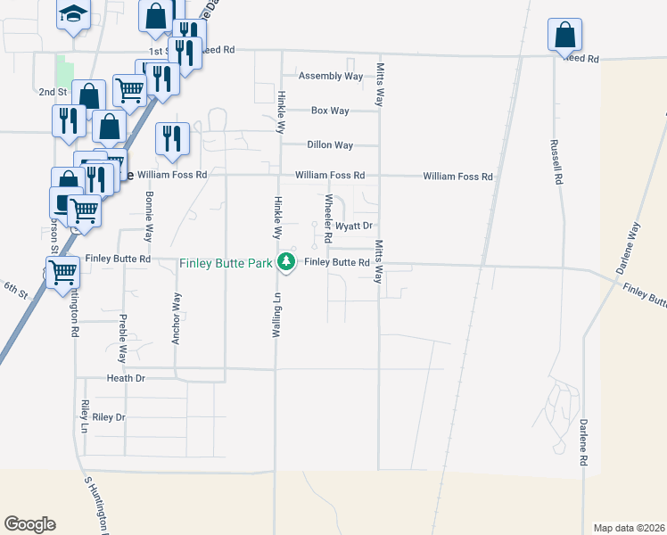 map of restaurants, bars, coffee shops, grocery stores, and more near 16673 Apache Tears Court in La Pine