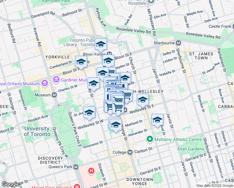 map of restaurants, bars, coffee shops, grocery stores, and more near in Toronto