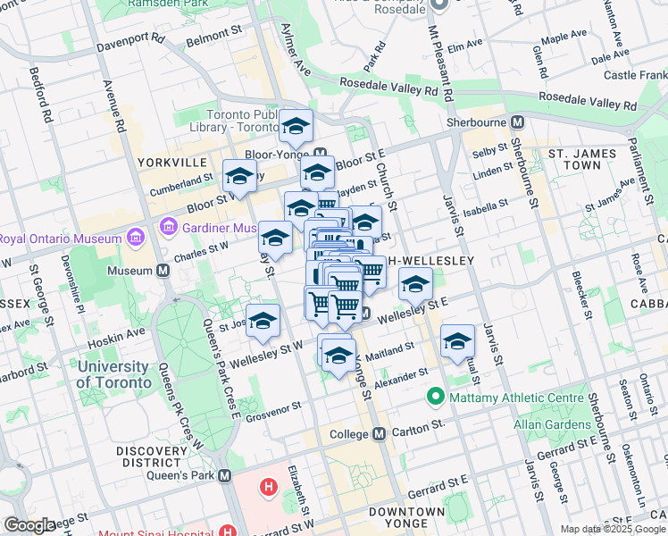 map of restaurants, bars, coffee shops, grocery stores, and more near in Toronto