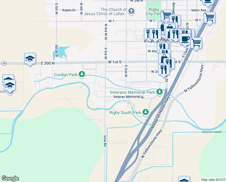 map of restaurants, bars, coffee shops, grocery stores, and more near 274 North 3900 East in Rigby