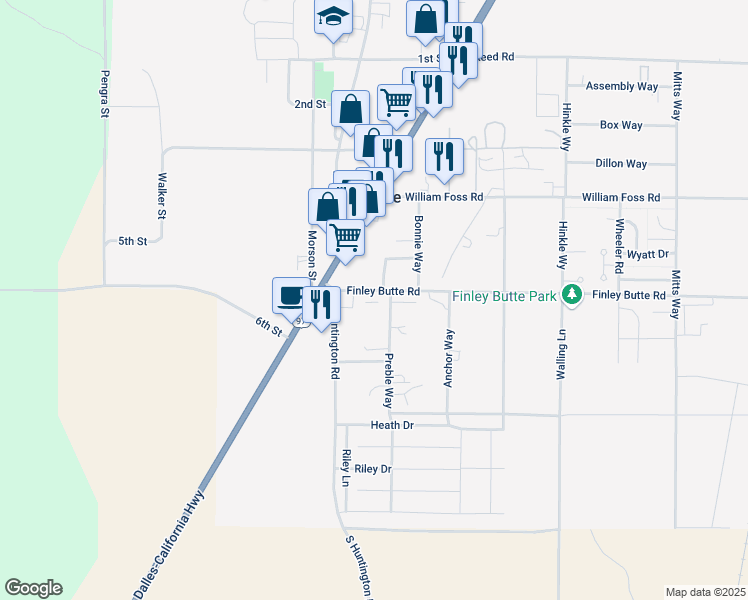 map of restaurants, bars, coffee shops, grocery stores, and more near 51382 Huntington Road in La Pine