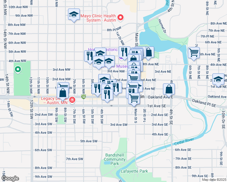 map of restaurants, bars, coffee shops, grocery stores, and more near 305 1st Avenue Northwest in Austin