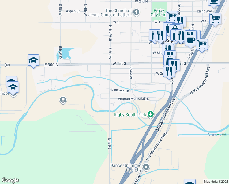map of restaurants, bars, coffee shops, grocery stores, and more near 274 North 3900 East in Rigby