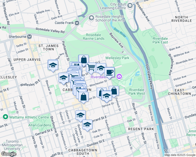 map of restaurants, bars, coffee shops, grocery stores, and more near in Toronto