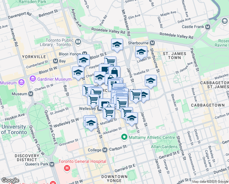 map of restaurants, bars, coffee shops, grocery stores, and more near 519 Church Street in Toronto