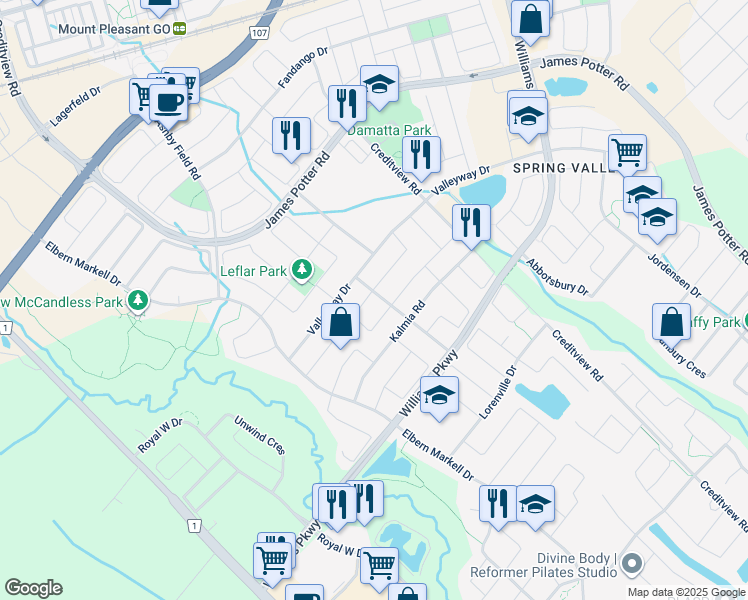 map of restaurants, bars, coffee shops, grocery stores, and more near in Brampton