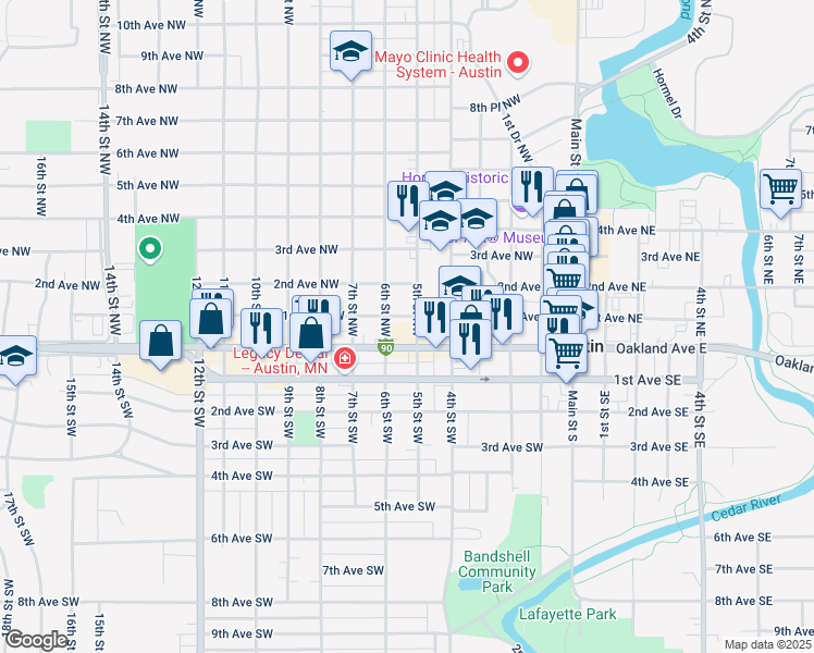 map of restaurants, bars, coffee shops, grocery stores, and more near 609 Oakland Avenue West in Austin