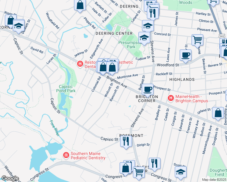 map of restaurants, bars, coffee shops, grocery stores, and more near 540 Brighton Avenue in Portland
