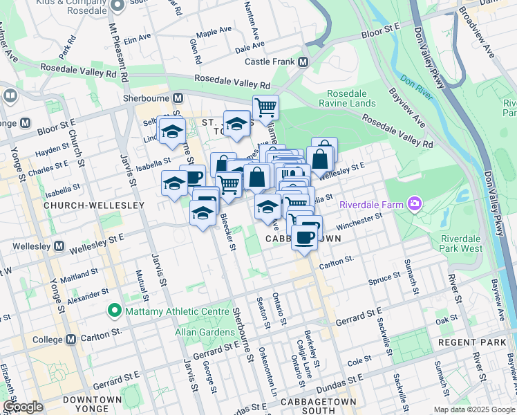 map of restaurants, bars, coffee shops, grocery stores, and more near in Toronto