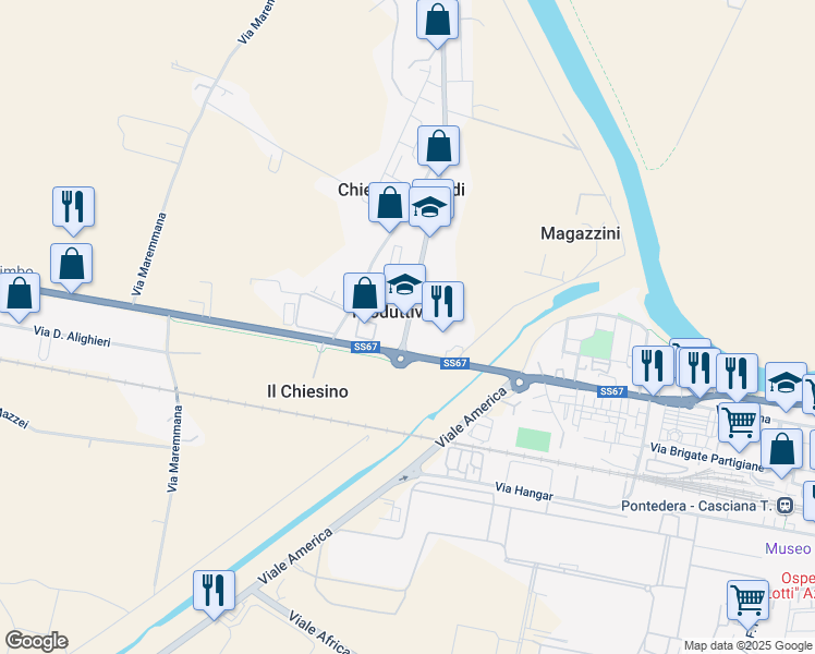 map of restaurants, bars, coffee shops, grocery stores, and more near in Area Produttiva