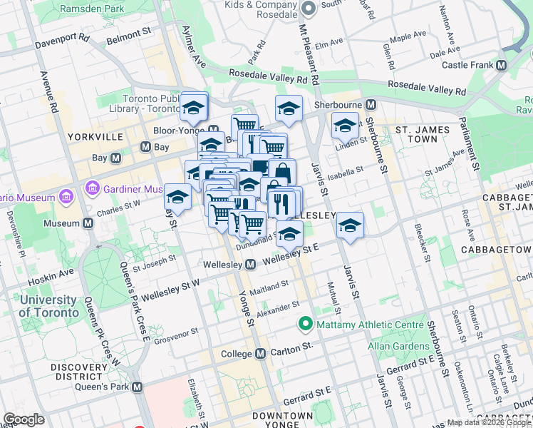map of restaurants, bars, coffee shops, grocery stores, and more near 60 Gloucester Street in Toronto