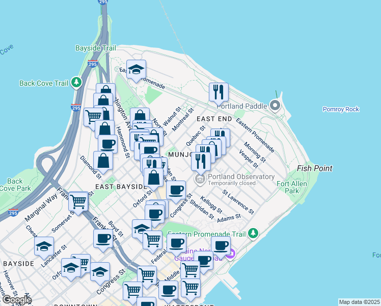 map of restaurants, bars, coffee shops, grocery stores, and more near in Portland