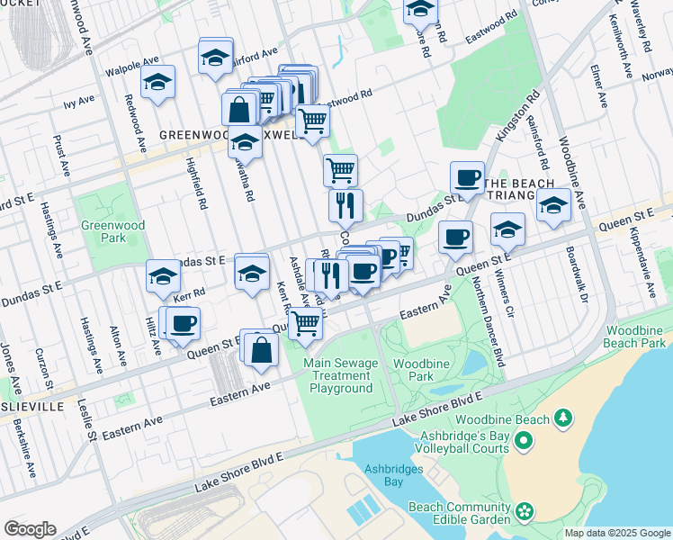 map of restaurants, bars, coffee shops, grocery stores, and more near in Toronto