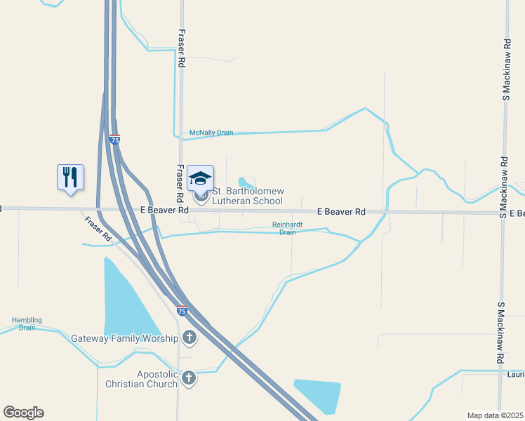 map of restaurants, bars, coffee shops, grocery stores, and more near 1128 East Beaver Road in Kawkawlin