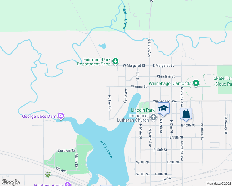 map of restaurants, bars, coffee shops, grocery stores, and more near 1447 Larsen Lane in Fairmont